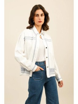 Locker sitzendes Damen-Canvas-Overshirt mit aufgesetzten Taschen
