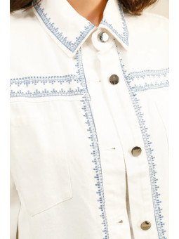 Surchemise Femme Ample en Toile à Poches Plaquées