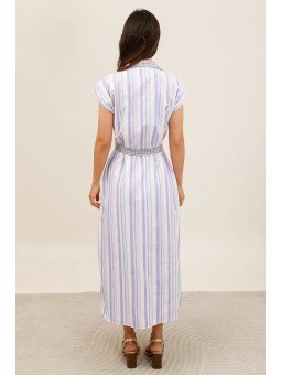 Robe chemise longue fluide ceinturée femme