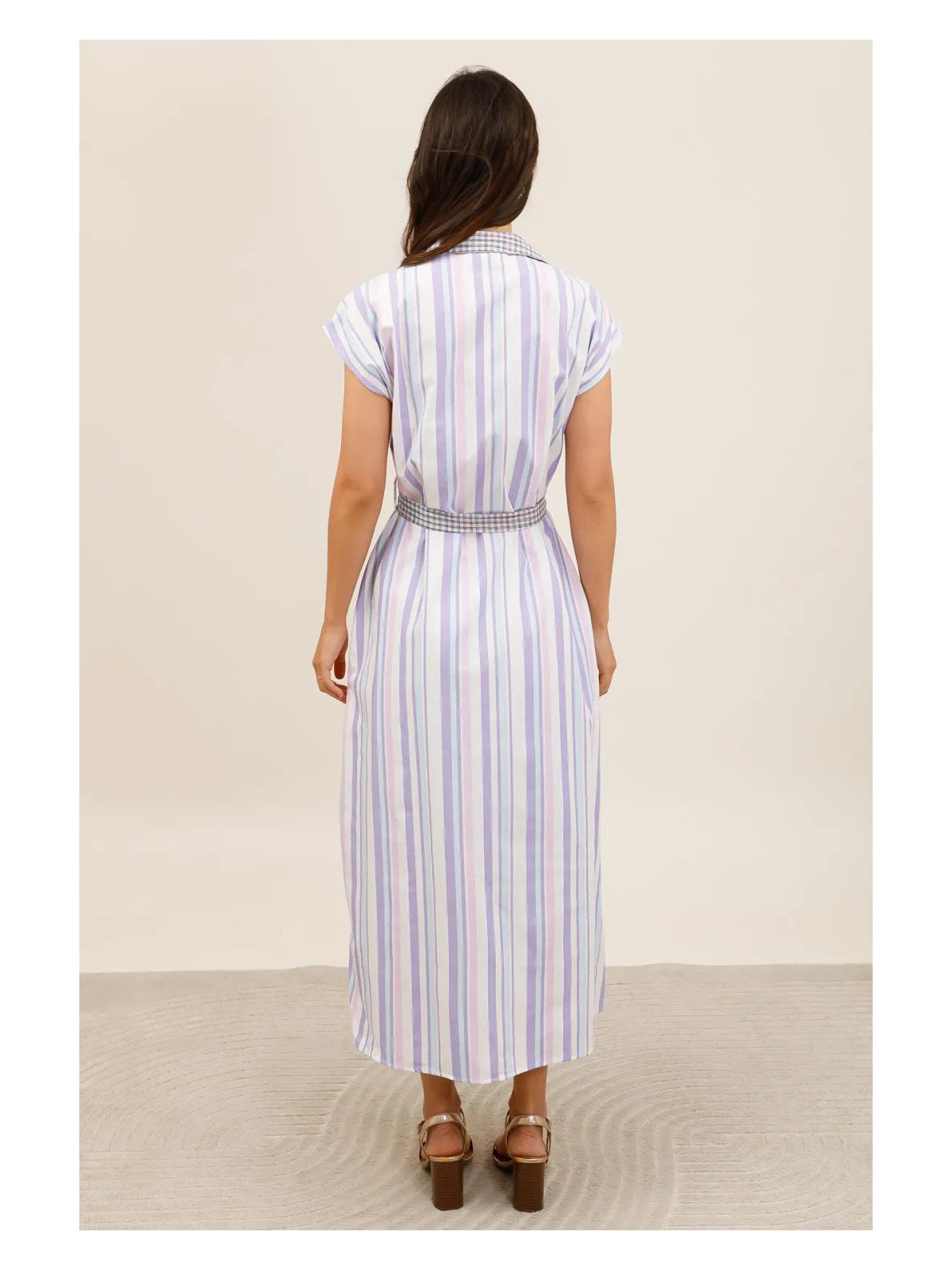Robe chemise longue fluide ceinturée femme