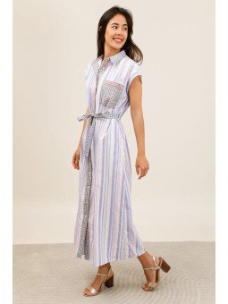 Robe chemise longue fluide ceinturée femme