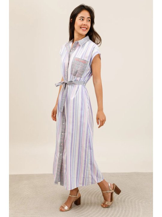 Robe chemise longue fluide ceinturée femme