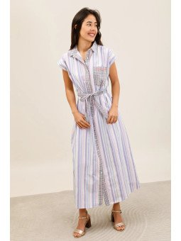 Robe chemise longue fluide ceinturée femme