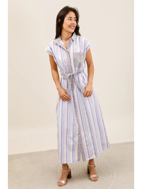 Robe chemise longue fluide ceinturée femme