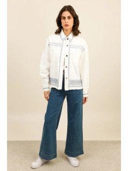 Women's Loose-Fitting Canvas Overshirt with Patch Pockets