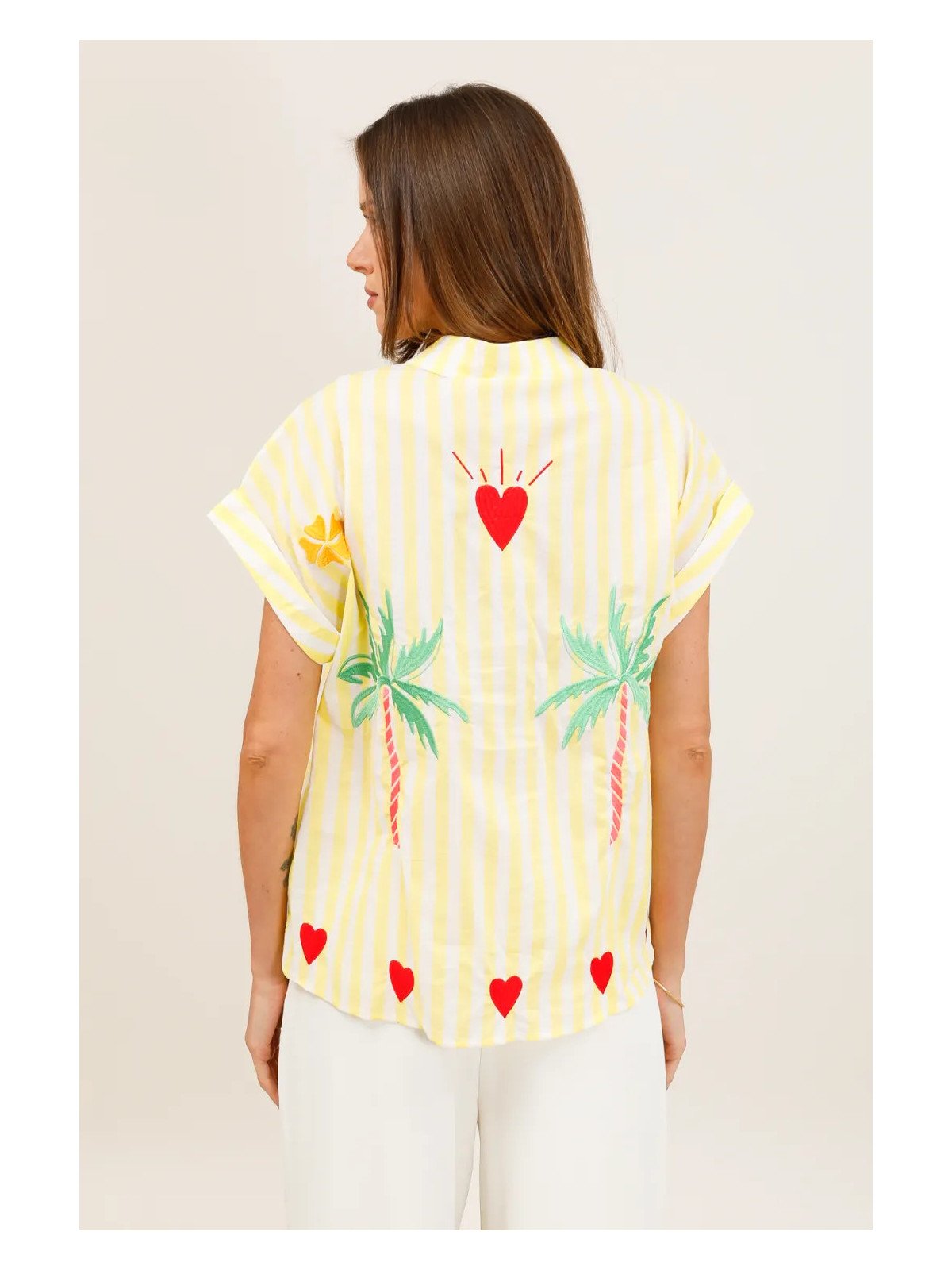 Chemise fluide rayée à manches courtes avec broderies