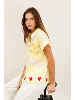 Chemise fluide rayée à manches courtes avec broderies