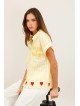 Flowy striped short-sleeved shirt with embroidery