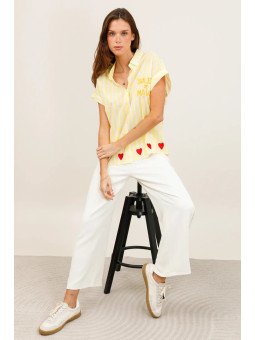 Flowy striped short-sleeved shirt with embroidery