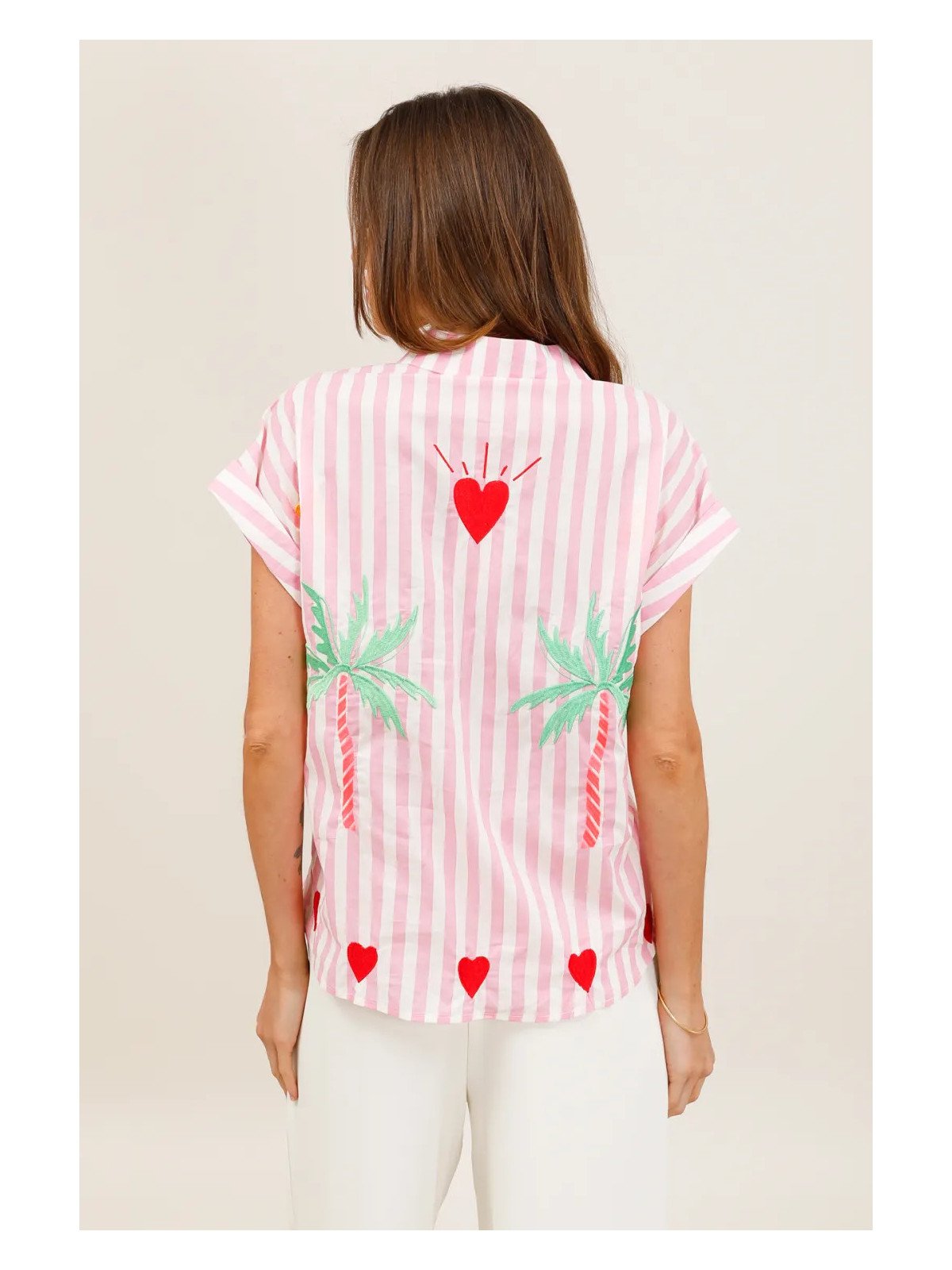 Chemise fluide rayée à manches courtes avec broderies