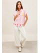 Flowy striped short-sleeved shirt with embroidery