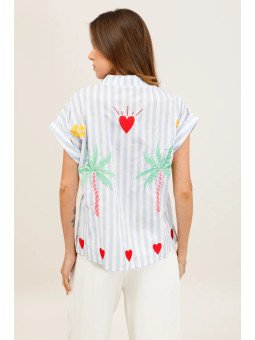 Chemise fluide rayée à manches courtes avec broderies