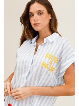 Chemise fluide rayée à manches courtes avec broderies
