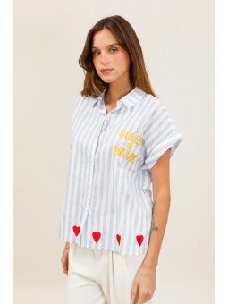 Chemise fluide rayée à manches courtes avec broderies
