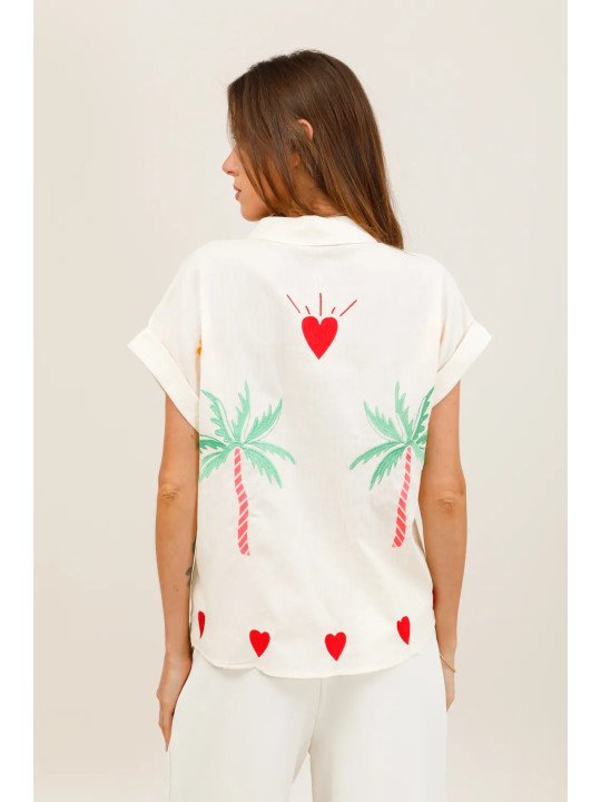 Chemise fluide à manches courtes avec détails brodés