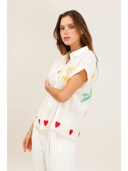 Chemise fluide à manches courtes avec détails brodés