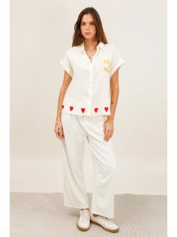 Chemise fluide à manches courtes avec détails brodés