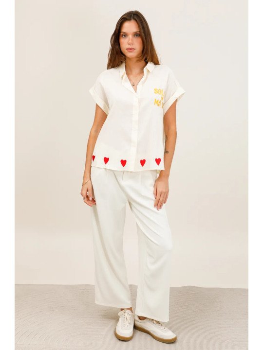 Chemise fluide à manches courtes avec détails brodés