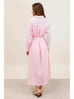 Long belted shirt dress with embroidery