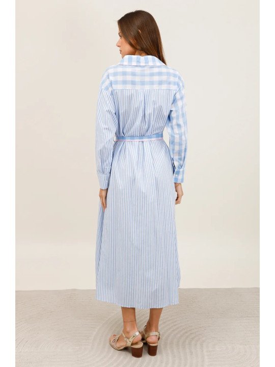 Long belted shirt dress with embroidery