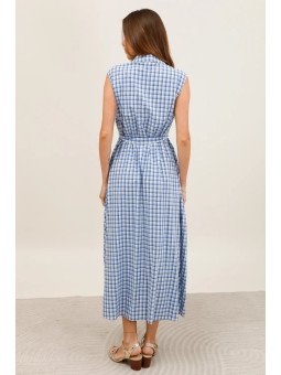 Robe chemise longue sans manches ceinturée
