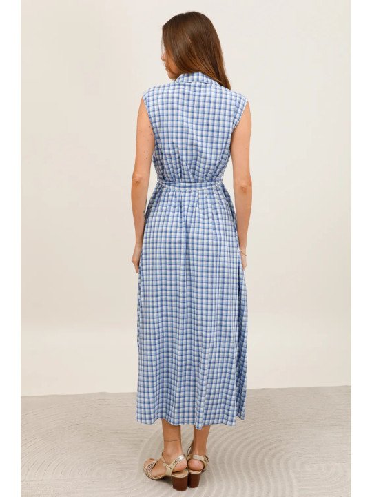 Langes, ärmelloses Hemdkleid mit Gürtel