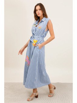 Long sleeveless belted shirt dress
