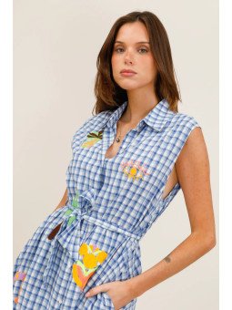 Long sleeveless belted shirt dress