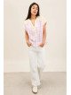 Women's flowy blouse with short sleeves and a Tunisian collar