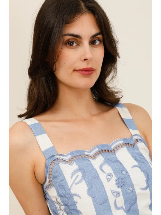 Top court femme à bretelles brodé