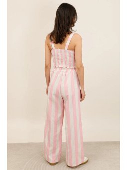 Pantalon large femme taille élastiquée avec cordon