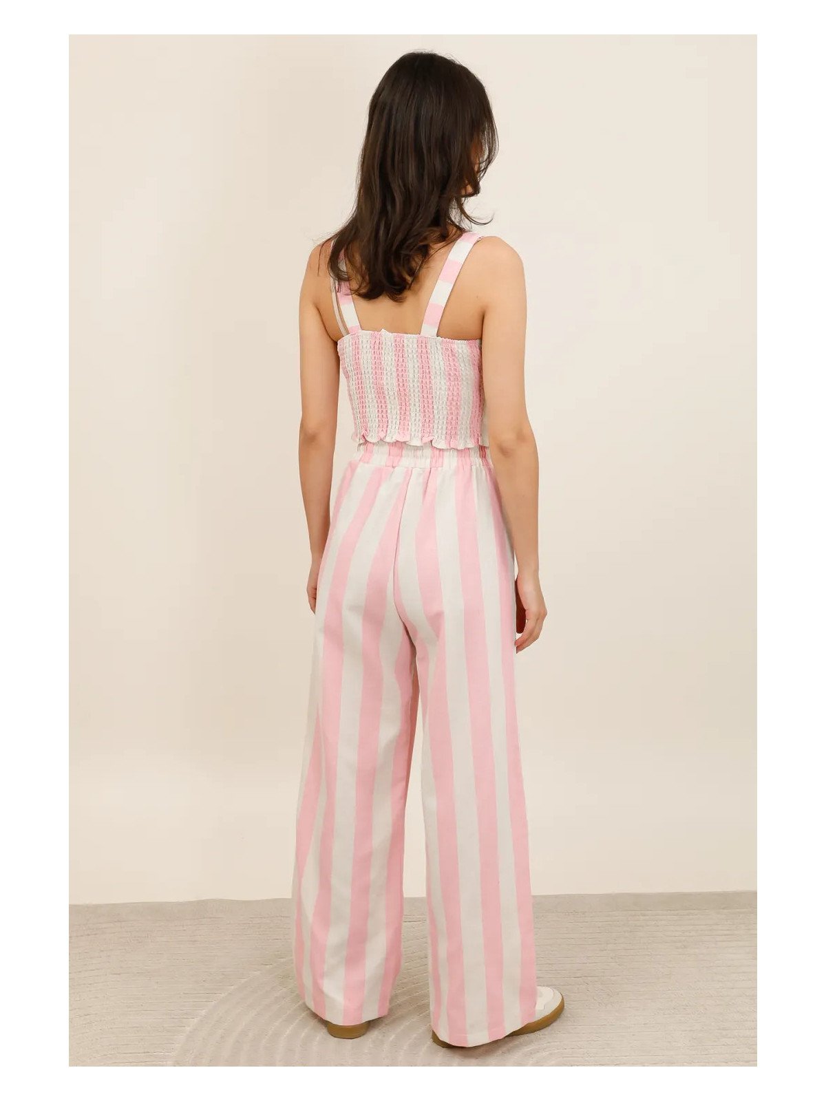 Pantalon large femme taille élastiquée avec cordon