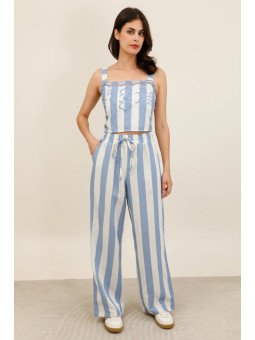 Pantalon large femme taille élastiquée avec cordon