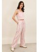 Pantalon large femme taille élastiquée avec cordon