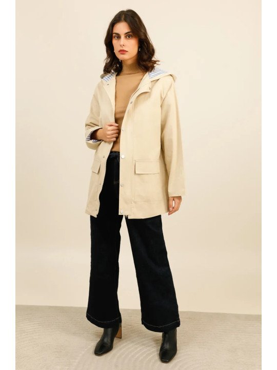 Parka femme mi-longue à capuche et poches