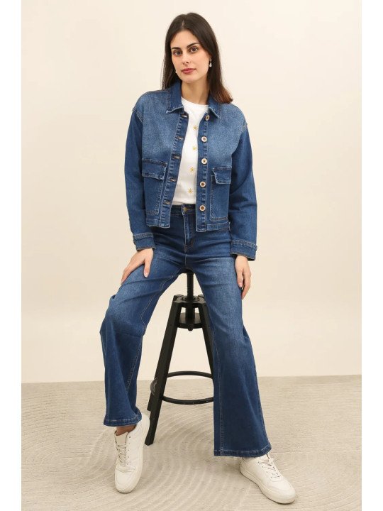 Veste en jean femme à poches plaquées