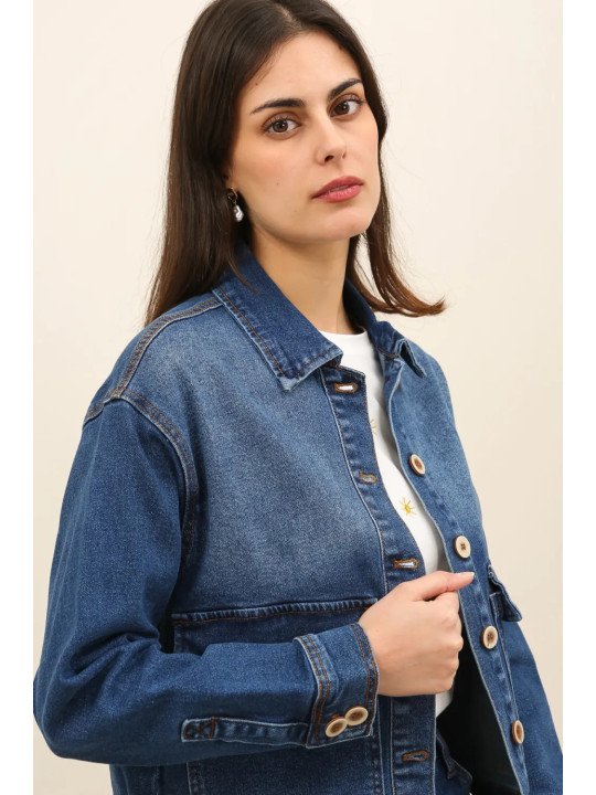 Veste en jean femme à poches plaquées