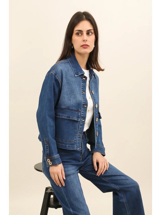 Damen-Jeansjacke mit aufgesetzten Taschen