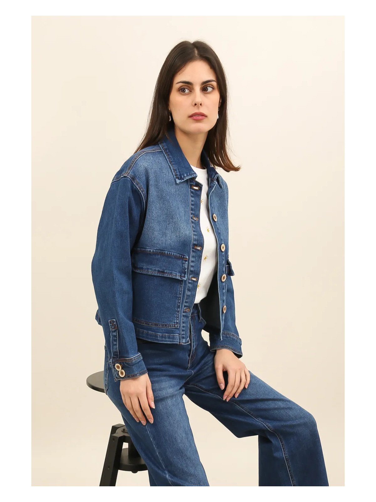 Veste en jean femme à poches plaquées