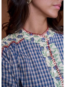 Blouse Femme Ample à Empiècement et Manches Longues