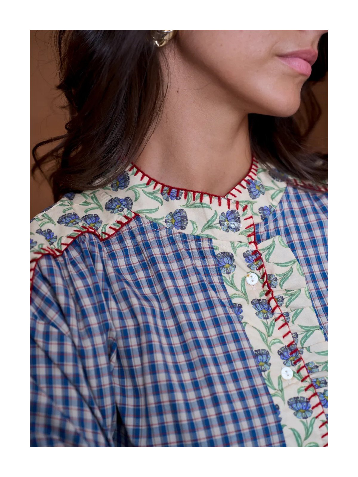 Blouse Femme Ample à Empiècement et Manches Longues