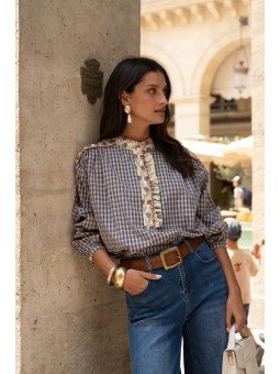 Women's Loose-Fitting Blouse with Panel and Long Sleeves