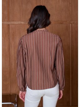 Blouse Femme Manches Bouffantes et Col Montant