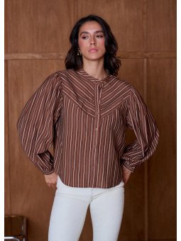 Blouse Femme Manches Bouffantes et Col Montant