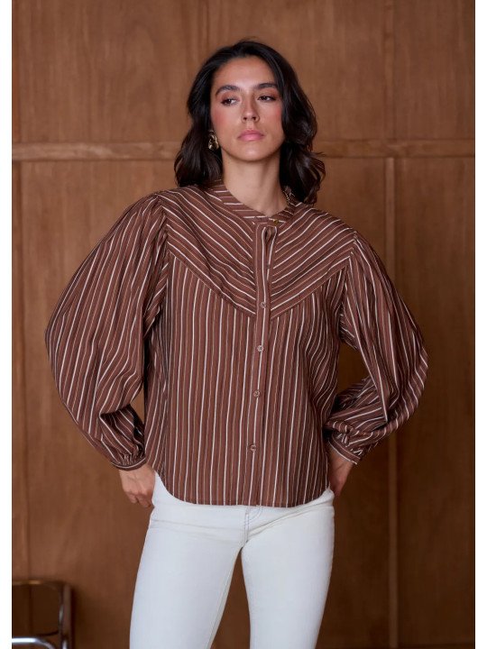 Women's Blouse with Puff Sleeves and High Neck