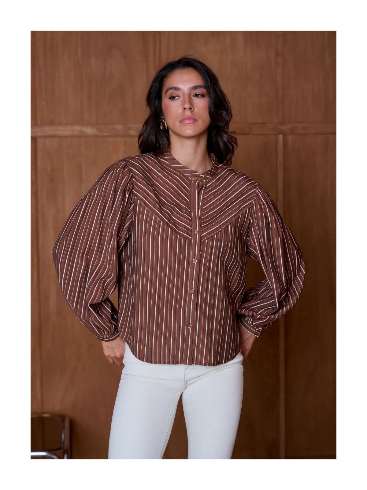 Blouse Femme Manches Bouffantes et Col Montant