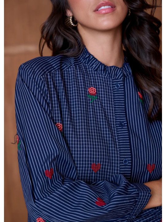 Chemise Femme Col Volanté et Manches Longues