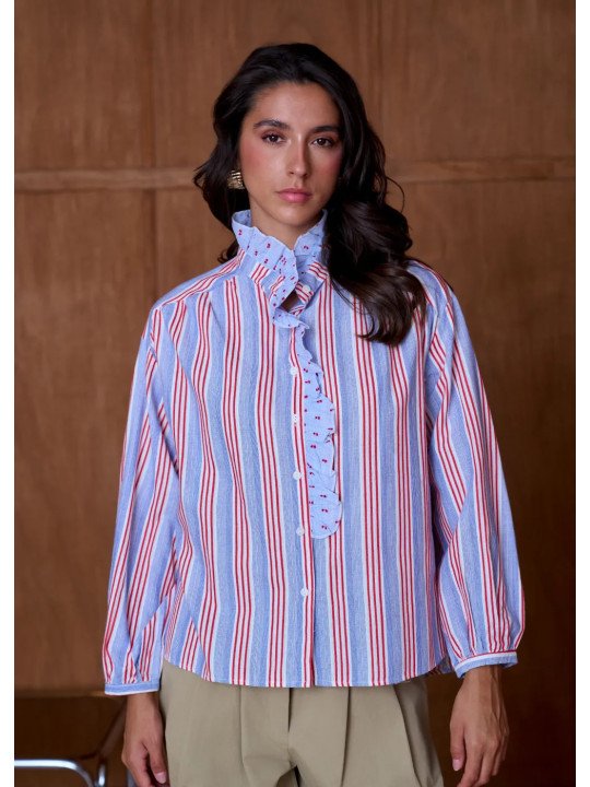 Chemise femme ample à col volanté