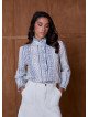 Women's blouse with a high, ruffled collar