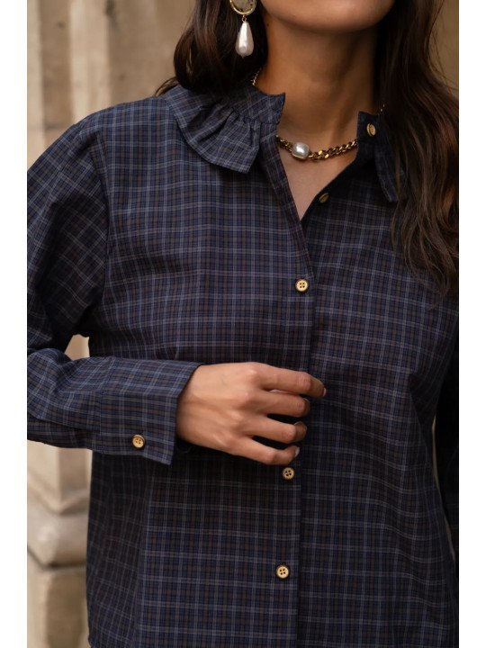 Chemise femme à col volanté et manches longues